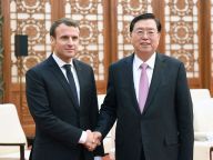 张德江会见法国总统马克龙