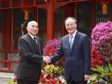 王岐山会见柬埔寨国王西哈莫尼