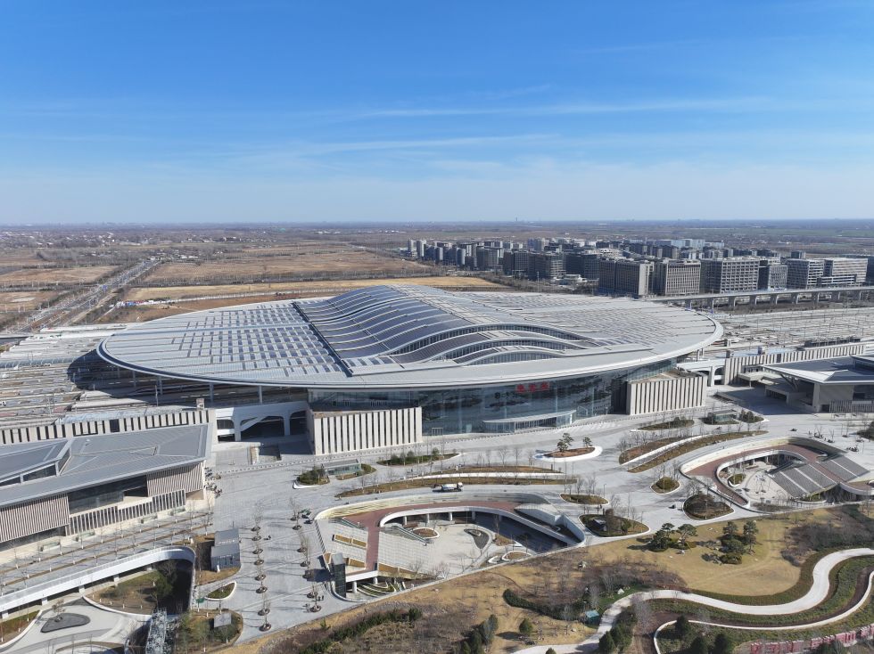 雄安新区雄安站（2026年3月18日摄，无人机照片）。   新华社记者 朱旭东 摄