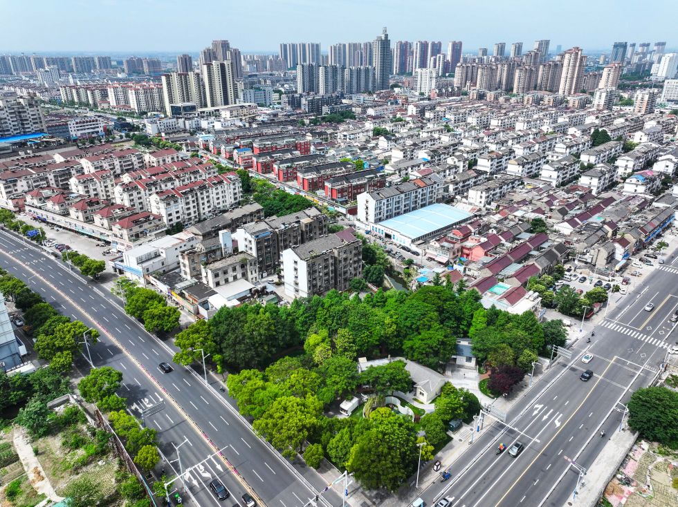 2026年6月5日拍摄的泰州市姜堰区天目山街道蒋埭口袋公园（无人机照片）。 新华社记者 季春鹏 摄
